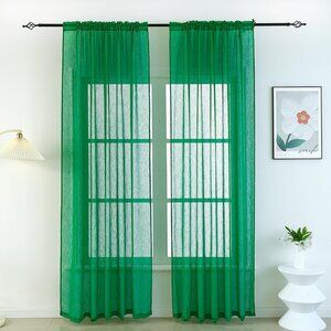 Tony's collection Christmas Faux Linen Semi Sheer Curtains 63", NEW